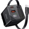 65W USB Charger With Retractable Type-c Cable for Phone Tablet Laptop Fast Charging